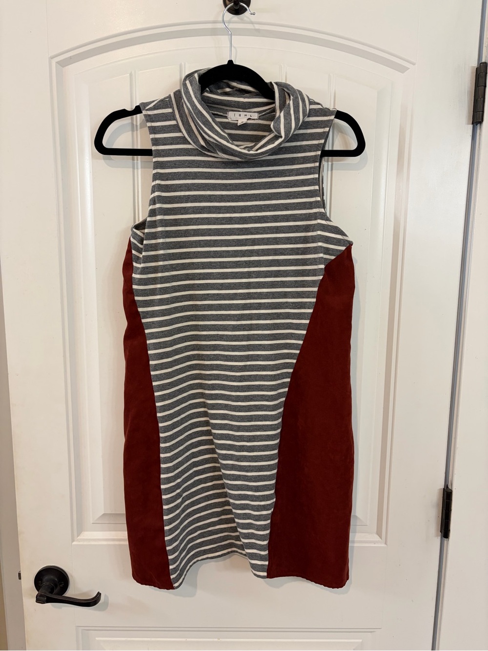 THML Gray & Rust Suede Striped Mock Neck Mini Fall Dress